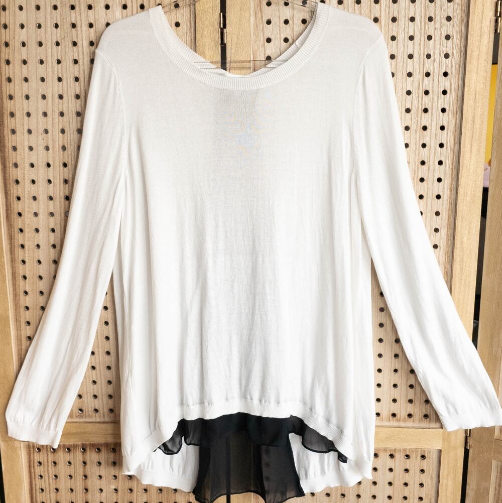 RXB Cream White Black Lightweight Sweater Back Zip Womens SIZE XL